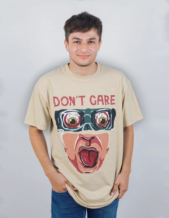 14- 1043 Dont Care Printed Oversized Cotton Teen T-Shirt - Image 1