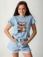 Boys and girls oversized cotton T-shirt printed with animation - Image 4