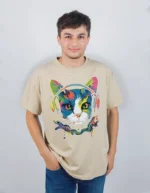 ⁦تى شيرت محير قطن أوفر سايز مطبوع rainbow cat⁩ - الصورة ⁦3⁩