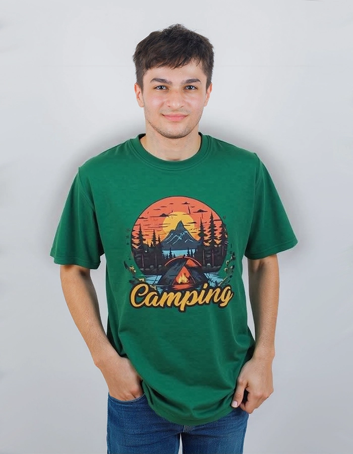 20- 1044 Teenagers Oversized Cotton Camping Printed T-Shirt - Image 1