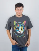 ⁦تى شيرت محير قطن أوفر سايز مطبوع rainbow cat⁩ - الصورة ⁦4⁩