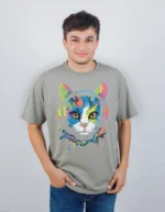 ⁦تى شيرت محير قطن أوفر سايز مطبوع rainbow cat⁩ - الصورة ⁦5⁩