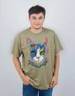 ⁦تى شيرت محير قطن أوفر سايز مطبوع rainbow cat⁩ - الصورة ⁦6⁩