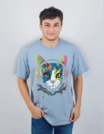 ⁦تى شيرت محير قطن أوفر سايز مطبوع rainbow cat⁩ - الصورة ⁦7⁩