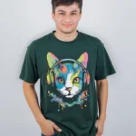 تى شيرت محير قطن أوفر سايز مطبوع rainbow cat