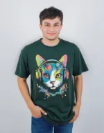 تى شيرت محير قطن أوفر سايز مطبوع rainbow cat