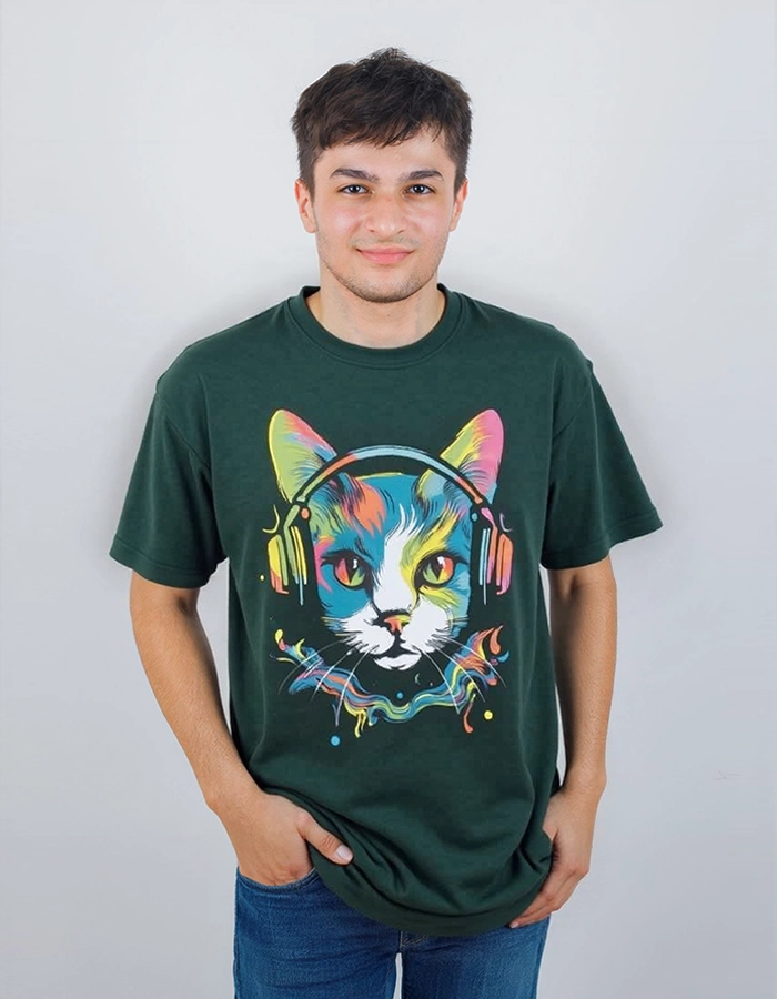 7- 1041 تى شيرت محير قطن أوفر سايز مطبوع rainbow cat - الصورة 1