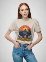 ⁦تى شيرت محير بناتى قطن أوفر سايز مطبوع Camping⁩ - الصورة ⁦4⁩