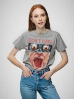 Dont Care Teen Girls Oversized Cotton Printed T-Shirt - Image 2