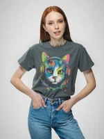 Girls' Teenage Cotton Oversized Rainbow Cat Print T-Shirt - Image 7