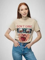 Dont Care Teen Girls Oversized Cotton Printed T-Shirt