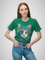 Girls' Teenage Cotton Oversized Rainbow Cat Print T-Shirt - Image 3