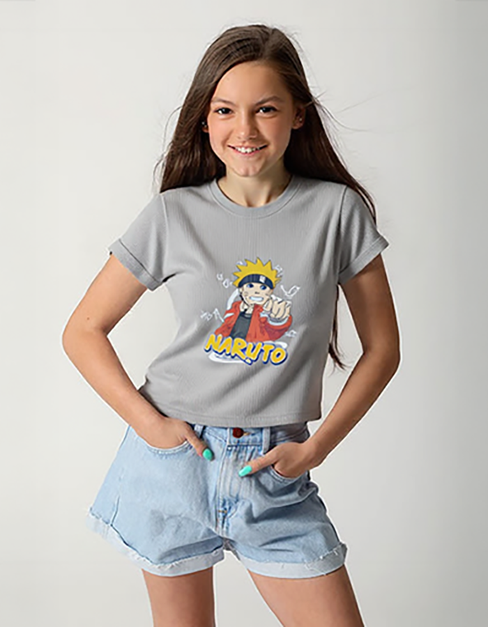 GIRL-4 Girls' Naruto Printed Oversized Polyester T-Shirt - Image 1