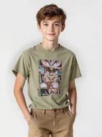 Boys' Oversized Cotton T-Shirt with Animation Print