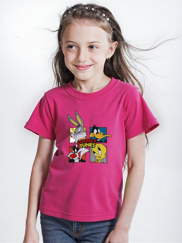 topview_image_5347a7c0ad224e1e89dbbdd312c70777 Girls' Looney Tunes Printed Cotton Oversized T-Shirt - Image 1