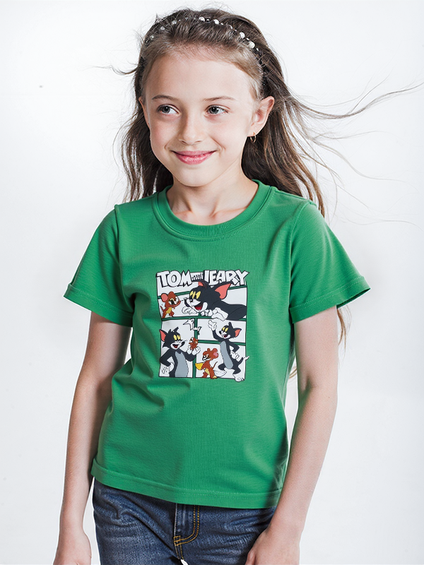 topview_image_8c55aa97db264fc8abfea9e4a6cd55e4 تي شيرت أطفالى بناتى قطن أوفر سايز مطبوع Tom & Jerry - الصورة 1
